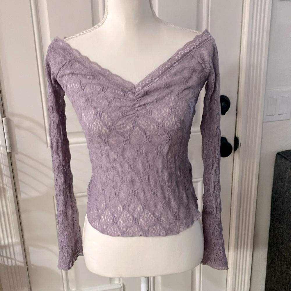 Y2k BDG Lavender Lace women’s Long Sleeve Top Size:L Juniors